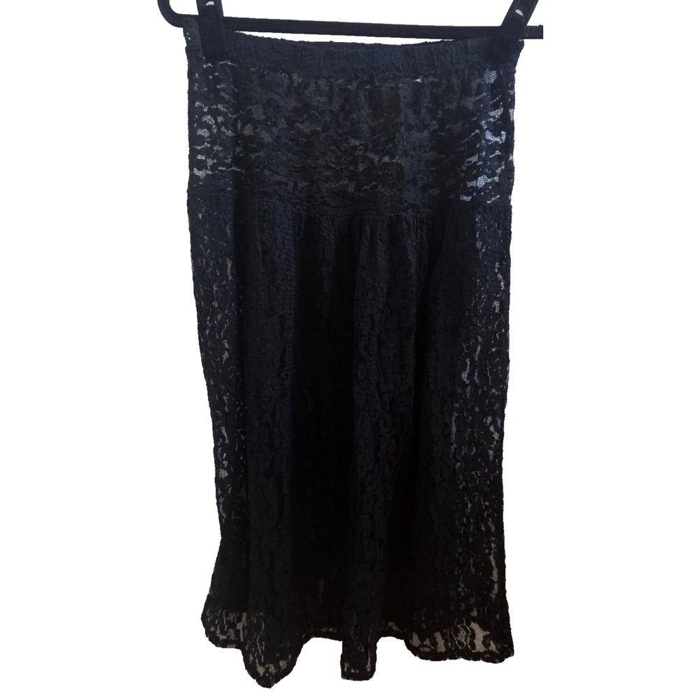Vintage 90s Black Lace Midi Skirt Contempo Casuals Floral Goth Made in USA